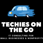 Techies 4b Zooming car above the words TECHIES ON THE GO on black background